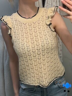 Reserved Cream Crochet Knit Ruffle Sleeve Top – Size S